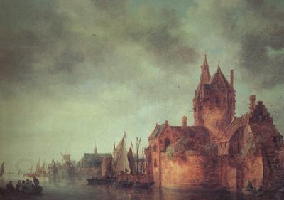 Jan van  Goyen A Castle by a River with Shipping at a Quay (nn03) Spain oil painting art